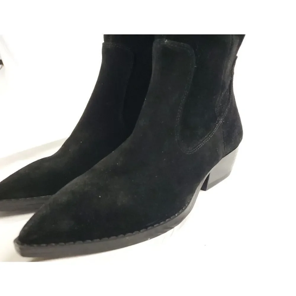 Marc Fisher‎ black Suede Over Knee Boots w low heels sz 6.5M
